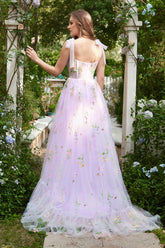 A-Linie Flieder Stickkorsett Langes Ballkleid